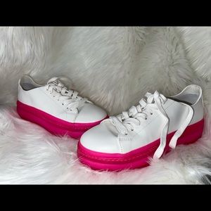 White and pink Steve Madden platform sneakers